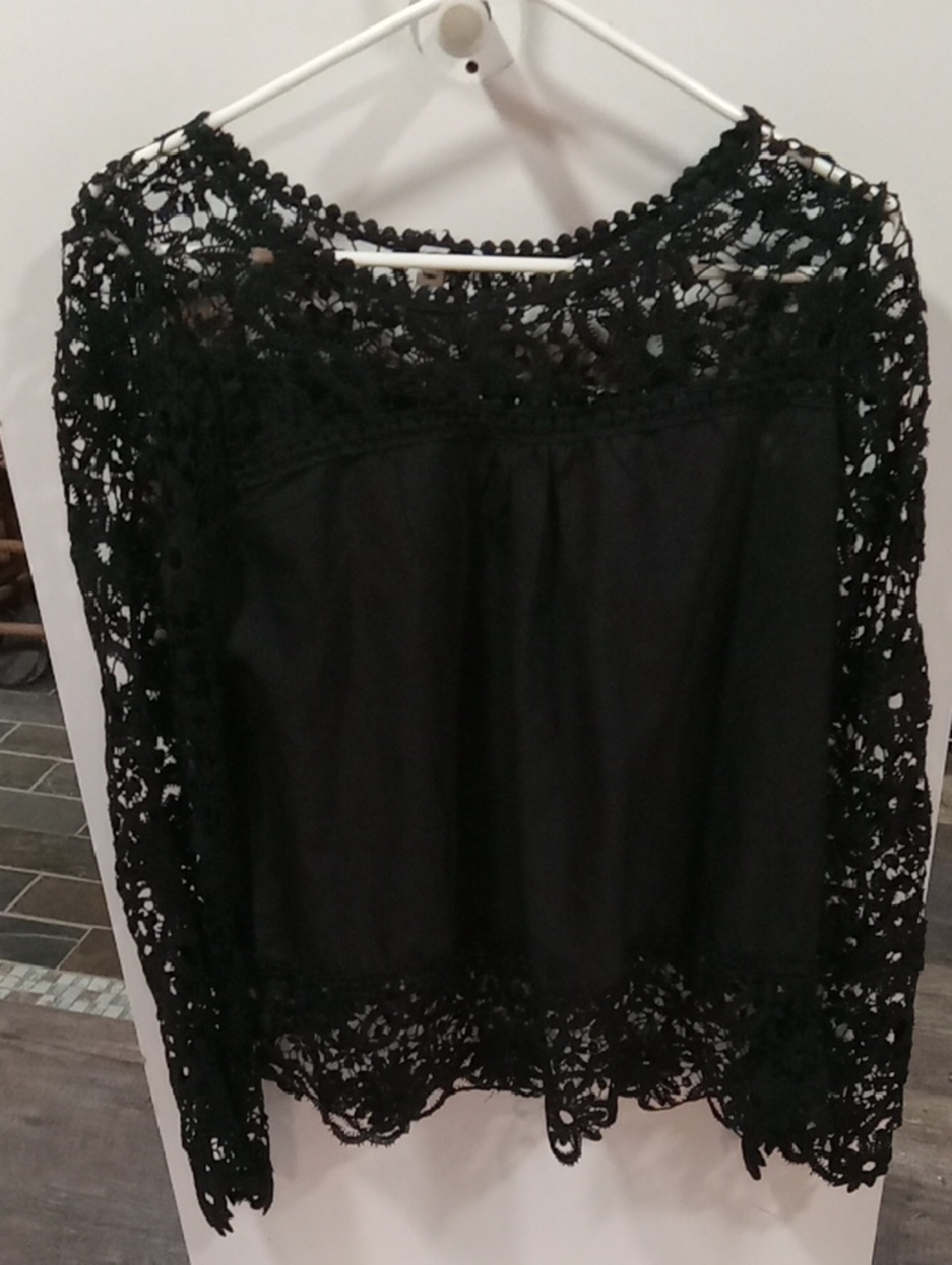 (69) Elegant Black Crochet Lace Women's Blouse by